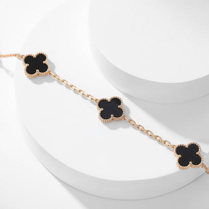 [Luxery]CLOVER 10 MOTIFS ONYX NECKLACE