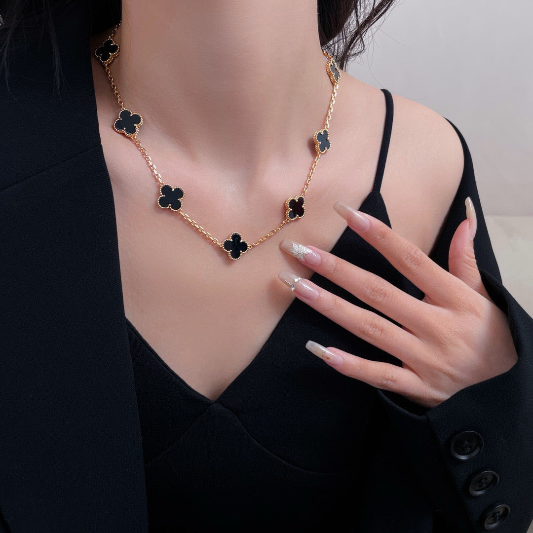[Luxery]CLOVER 10 MOTIFS ONYX NECKLACE