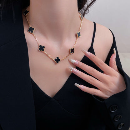 [Luxery]CLOVER 10 MOTIFS ONYX NECKLACE