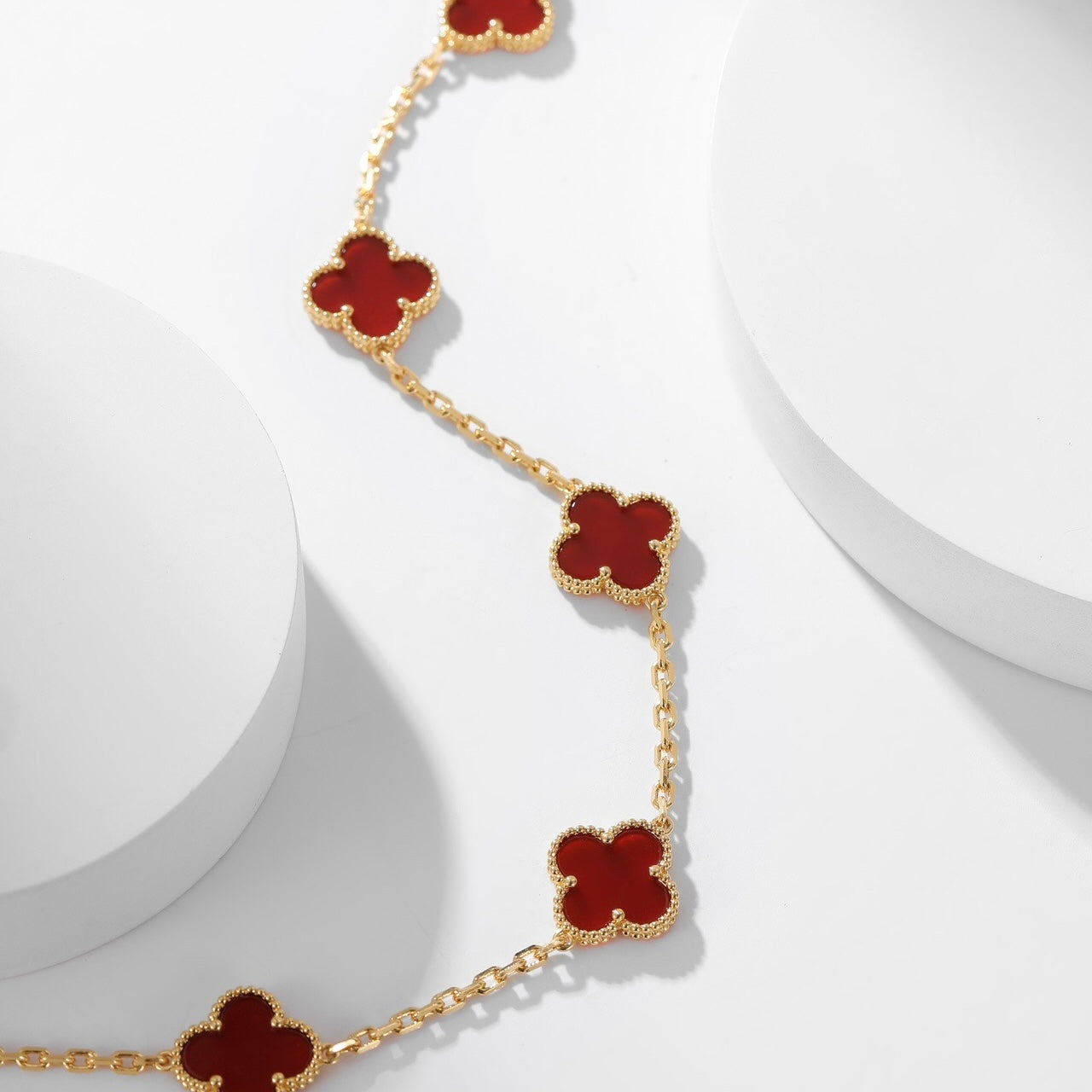 [Luxery]CLOVER 10 MOTIFS CARNELIAN NECKLACE