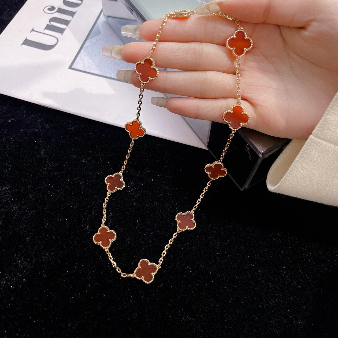 [Luxery]CLOVER 10 MOTIFS CARNELIAN NECKLACE