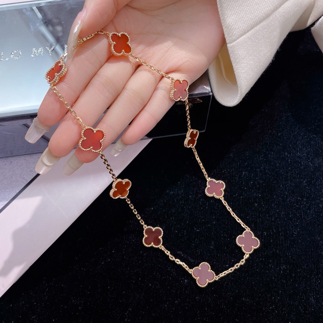 [Luxery]CLOVER 10 MOTIFS CARNELIAN NECKLACE
