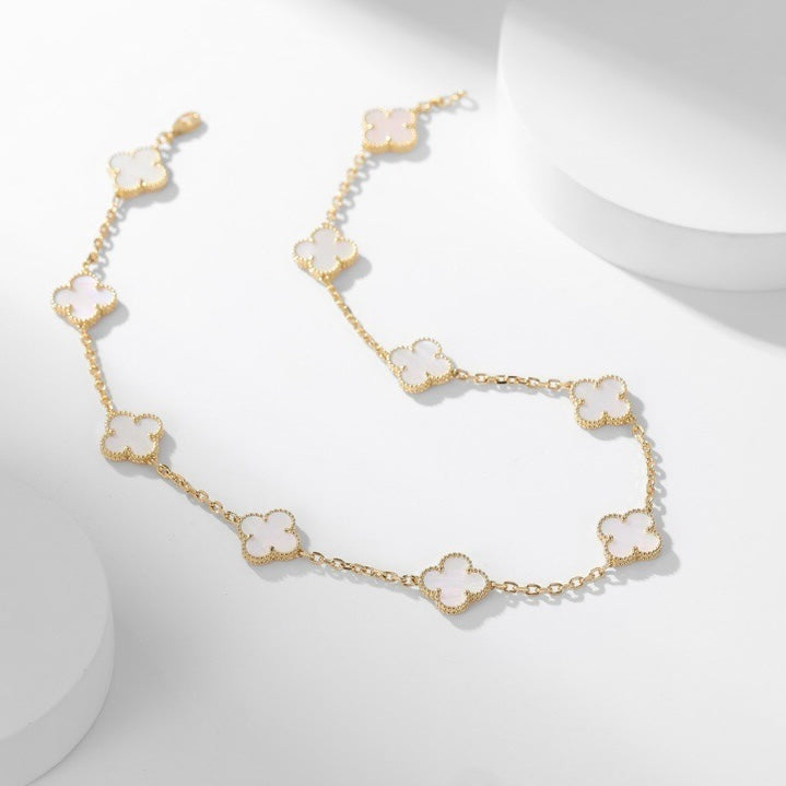 [Luxery]CLOVER 10 MOTIFS WHITE MOTHER OF PEARL NECKLACE