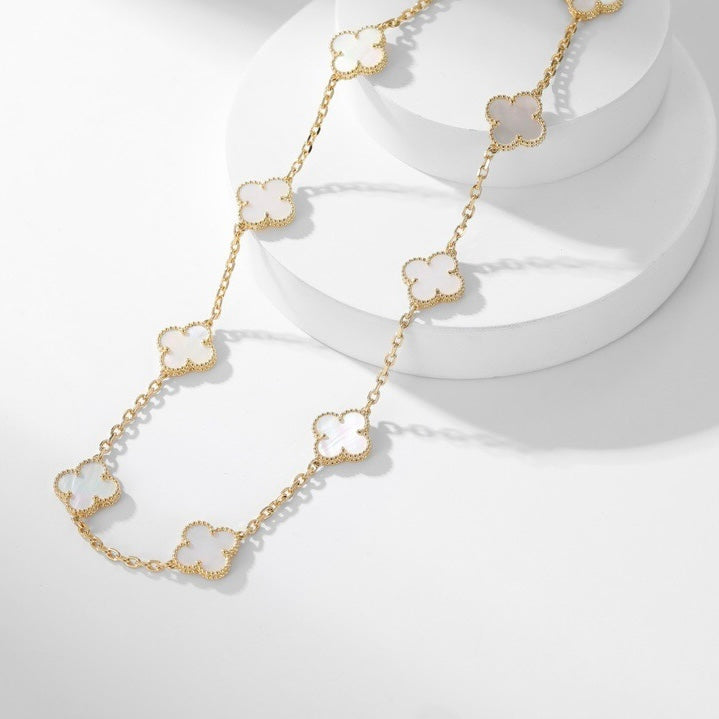 [Luxery]CLOVER 10 MOTIFS WHITE MOTHER OF PEARL NECKLACE
