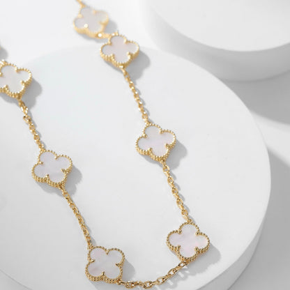 [Luxery]CLOVER 10 MOTIFS WHITE MOTHER OF PEARL NECKLACE