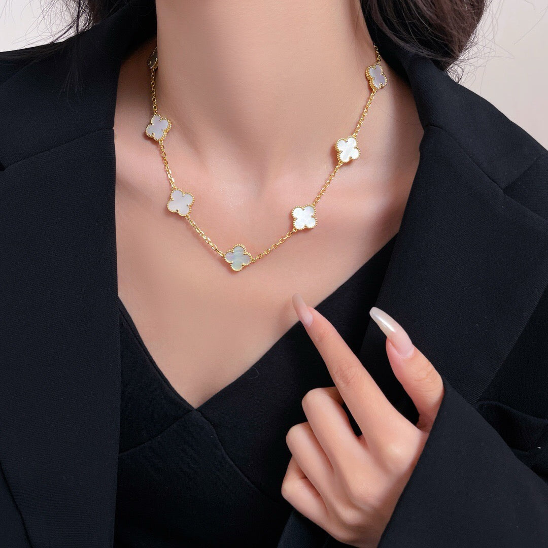 [Luxery]CLOVER 10 MOTIFS WHITE MOTHER OF PEARL NECKLACE