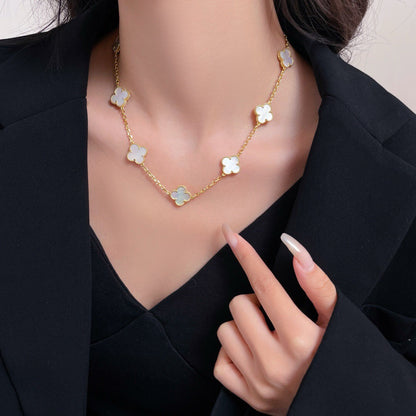 [Luxery]CLOVER 10 MOTIFS WHITE MOTHER OF PEARL NECKLACE