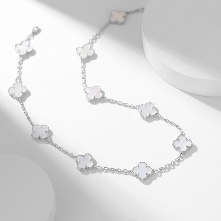 [Luxery]CLOVER 10 MOTIFS WHITE MOTHER OF PEARL NECKLACE