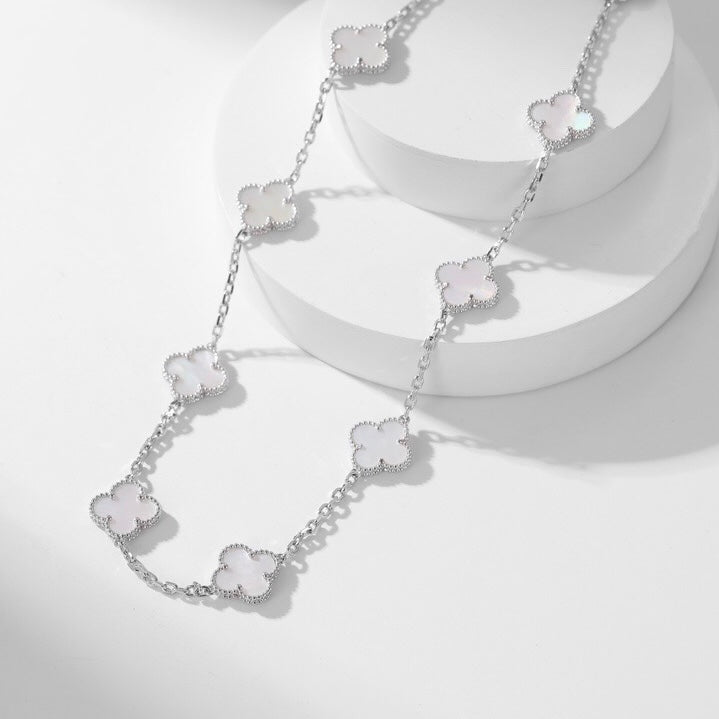 [Luxery]CLOVER 10 MOTIFS WHITE MOTHER OF PEARL NECKLACE