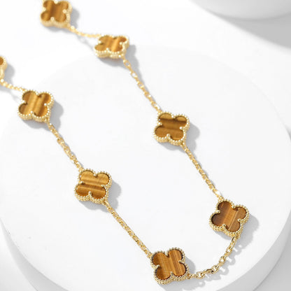 [Luxery]CLOVER 10 MOTIFS TIGER EYE NECKLACE