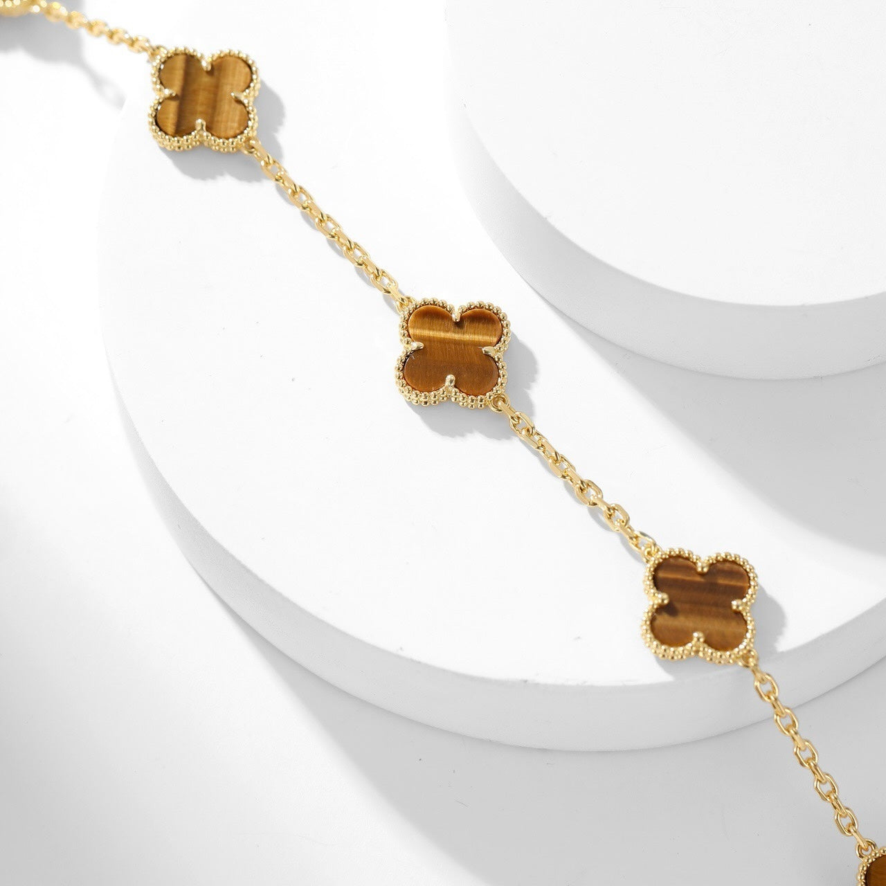 [Luxery]CLOVER 10 MOTIFS TIGER EYE NECKLACE