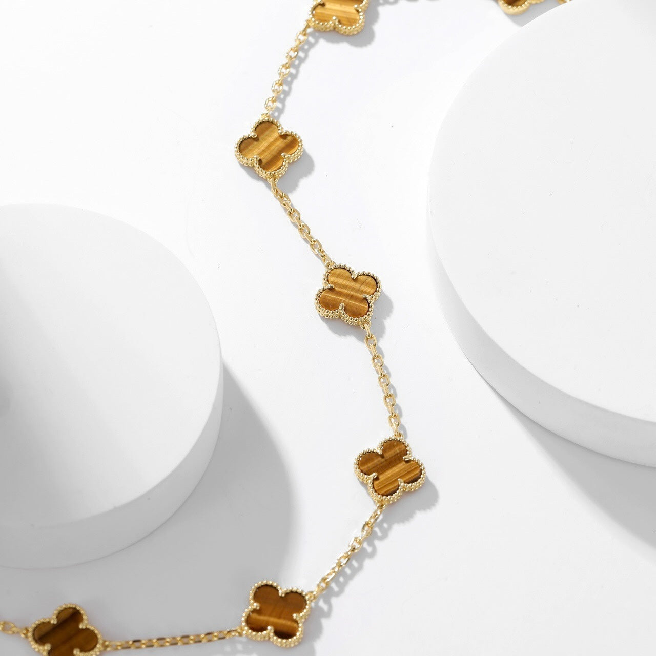 [Luxery]CLOVER 10 MOTIFS TIGER EYE NECKLACE