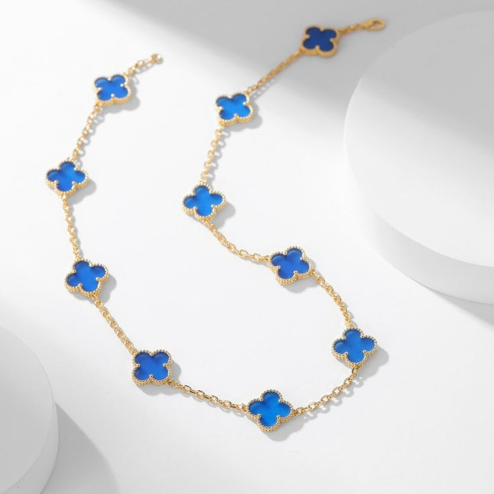 [Luxery]CLOVER 10 MOTIFS BLUE AGATE NECKLACE