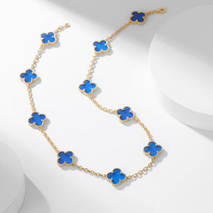 [Luxery]CLOVER 10 MOTIFS BLUE AGATE NECKLACE
