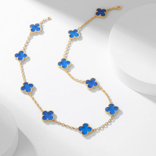 [Luxery]CLOVER 10 MOTIFS BLUE AGATE NECKLACE