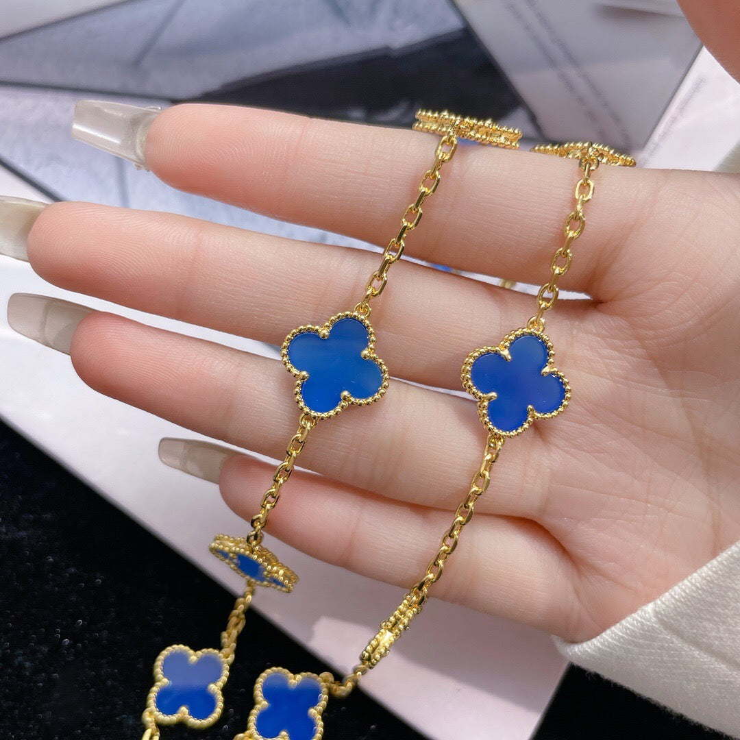 [Luxery]CLOVER 10 MOTIFS BLUE AGATE NECKLACE