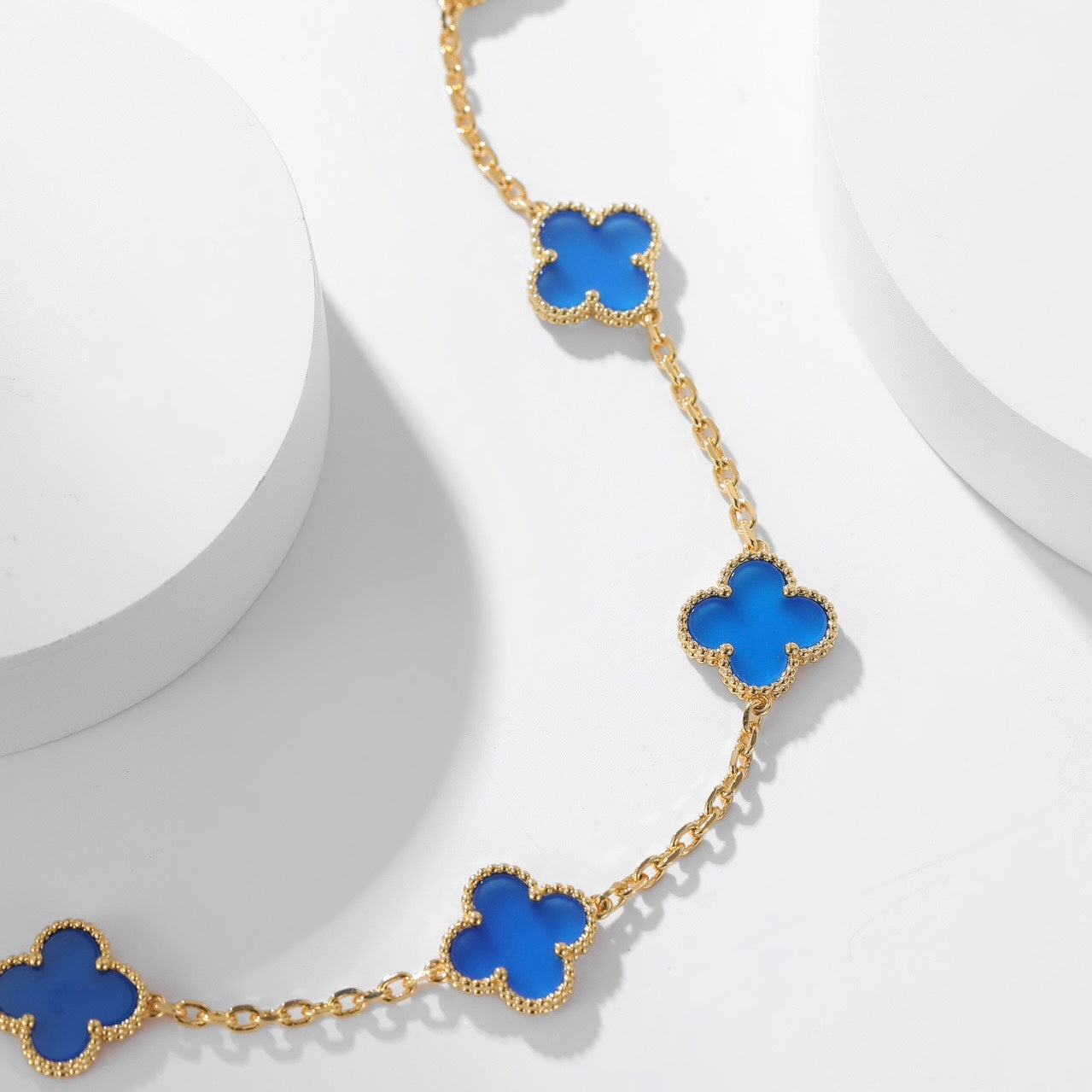 [Luxery]CLOVER 10 MOTIFS BLUE AGATE NECKLACE
