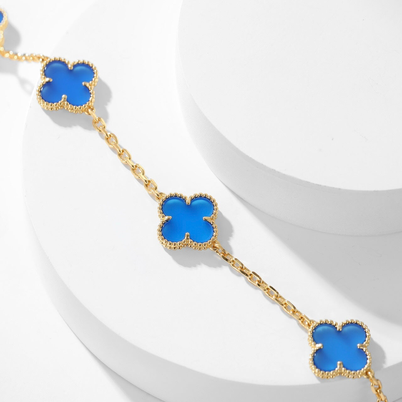 [Luxery]CLOVER 10 MOTIFS BLUE AGATE NECKLACE