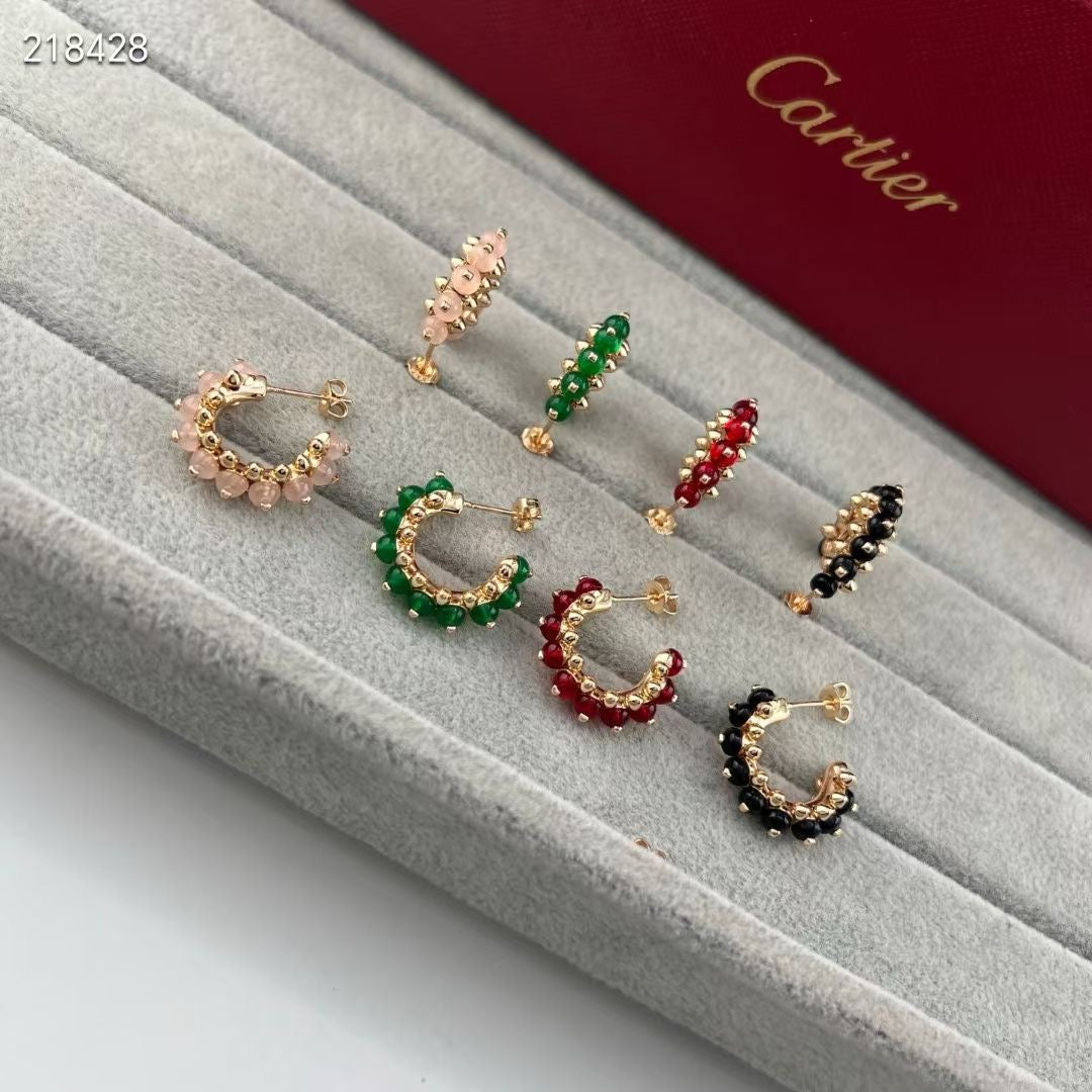 [Luxery]NEW COLORED GEMSTONE COLLECTION SMALL HOOP EARRINGS