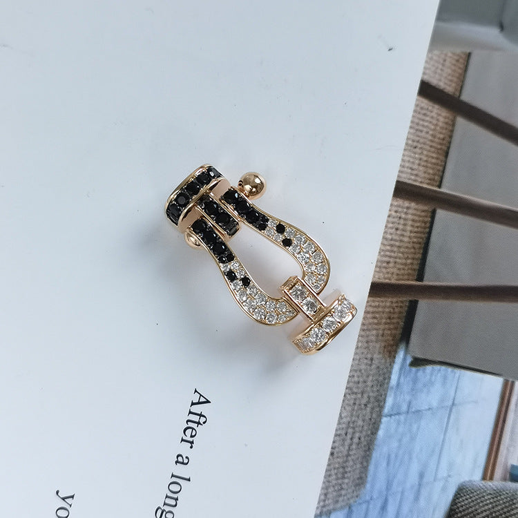 [Luxery]FORCE LARGE HORSESHOE BLACK WHITE DIAMOND BRACELET SILVER