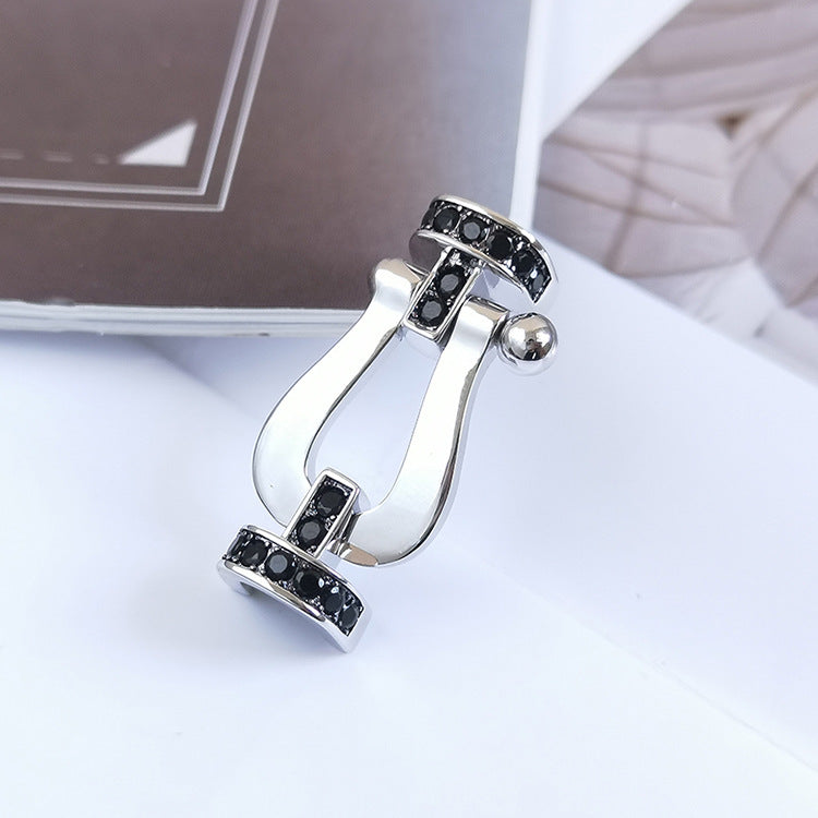 [Luxery]FORCE LARGE HORSESHOE BLACK DIAMOND BRACELET SILVER