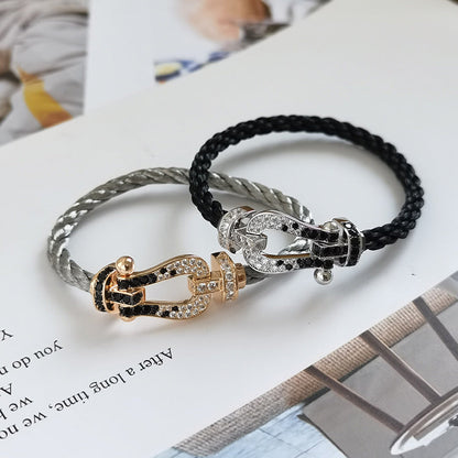 [Luxery]FORCE LARGE HORSESHOE BLACK WHITE DIAMOND BRACELET SILVER
