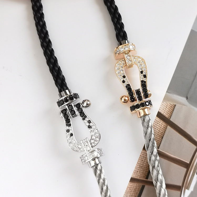 [Luxery]FORCE LARGE HORSESHOE BLACK WHITE DIAMOND BRACELET SILVER