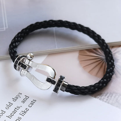 [Luxery]FORCE LARGE HORSESHOE BLACK DIAMOND BRACELET SILVER