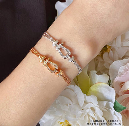 [Luxery]FORCE SMALL HORSESHOE  DIAMOND CHAIN ROPE BRACELET