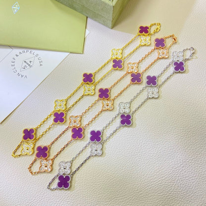 [Luxery Jewelry]CLOVER 10 MOTIFS  PURPLE VIOLET DIAMOND NECKLACE