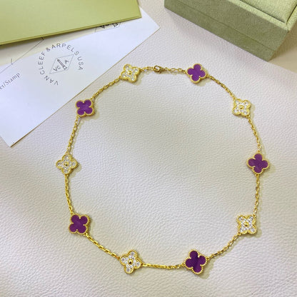 [Luxery Jewelry]CLOVER 10 MOTIFS  PURPLE VIOLET DIAMOND NECKLACE