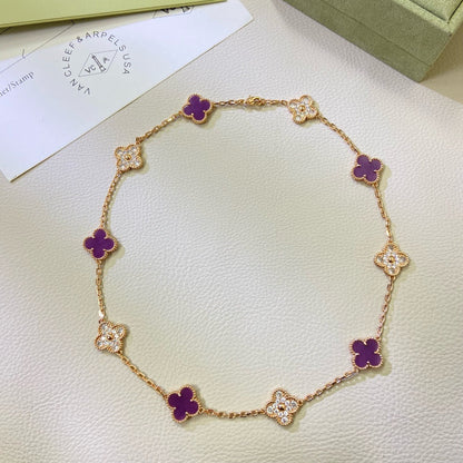 [Luxery Jewelry]CLOVER 10 MOTIFS  PURPLE VIOLET DIAMOND NECKLACE
