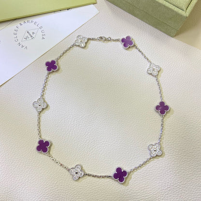 [Luxery Jewelry]CLOVER 10 MOTIFS  PURPLE VIOLET DIAMOND NECKLACE