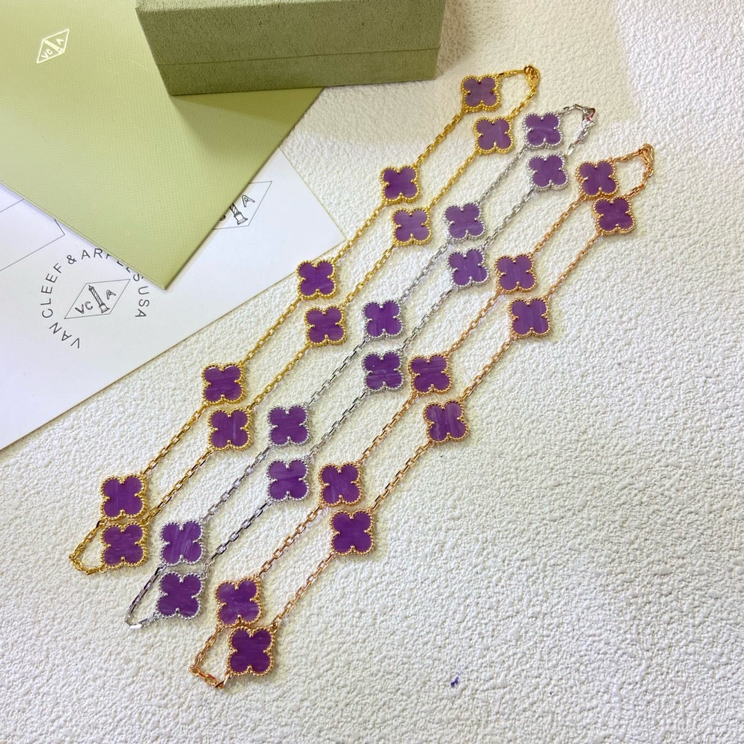 [Luxery Jewelry]CLOVER 10 MOTIFS  PURPLE VIOLET  NECKLACE