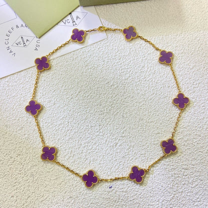 [Luxery Jewelry]CLOVER 10 MOTIFS  PURPLE VIOLET  NECKLACE