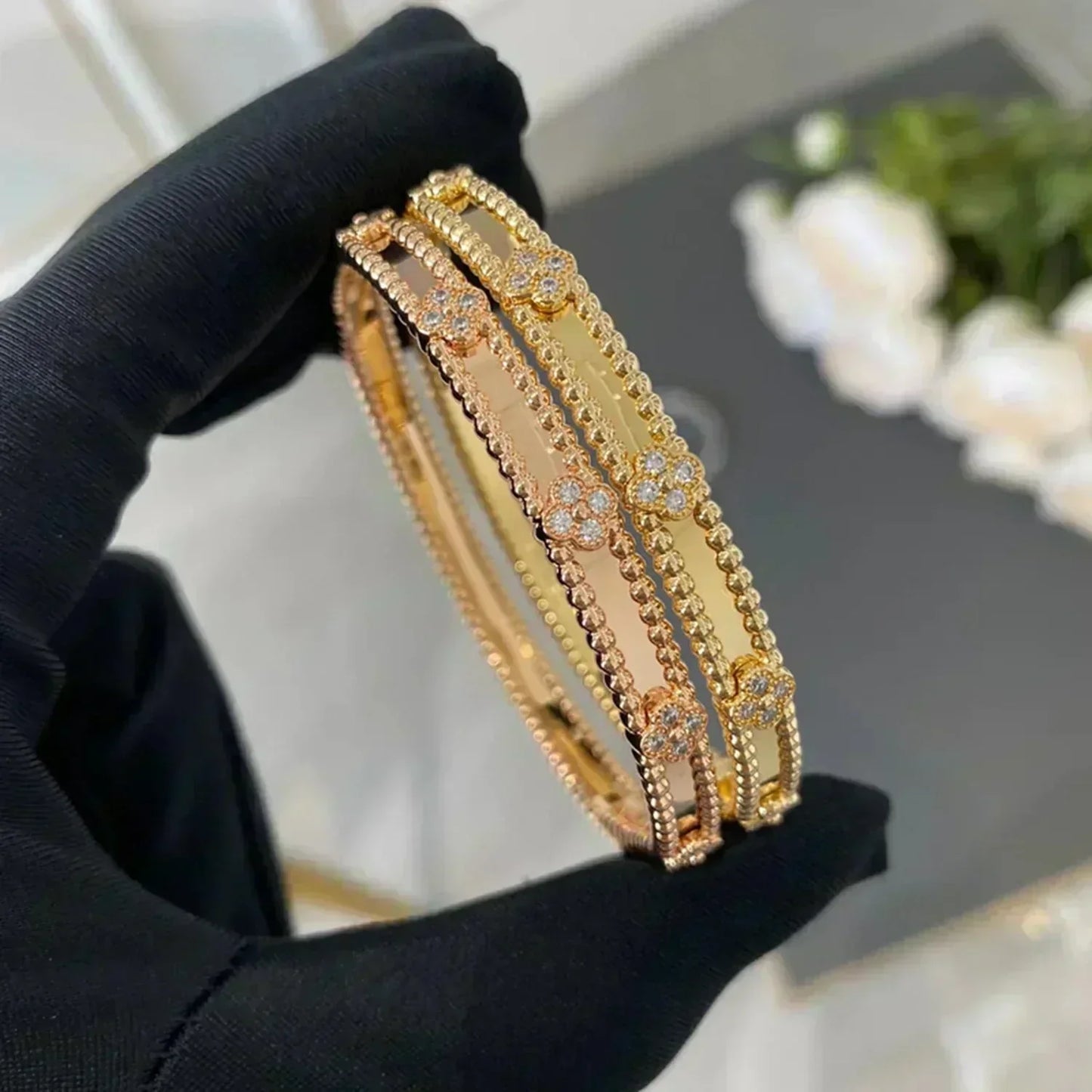 [Luxery]CLOVER BRACELET 4MM DIAMONDS