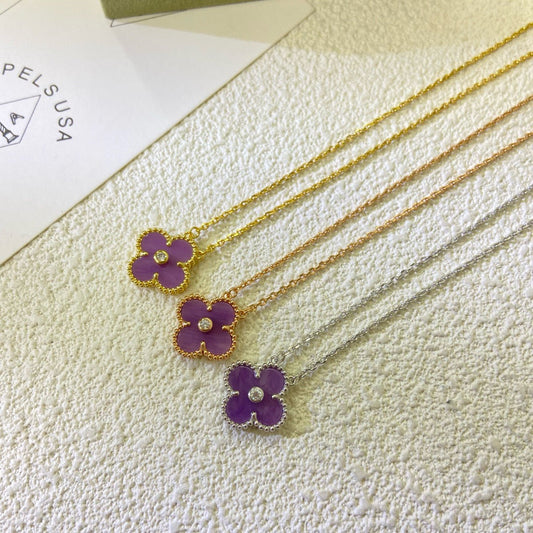 [Luxery Jewelry]CLOVER 15MM DIAMOND  PURPLE VIOLET NECKLACE