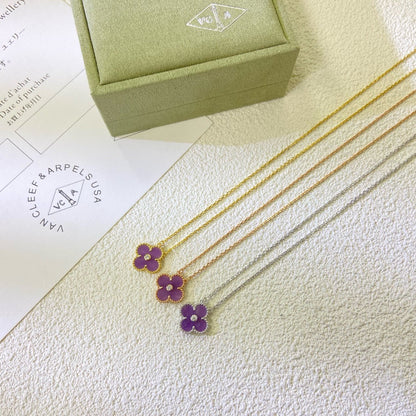 [Luxery Jewelry]CLOVER 15MM DIAMOND  PURPLE VIOLET NECKLACE