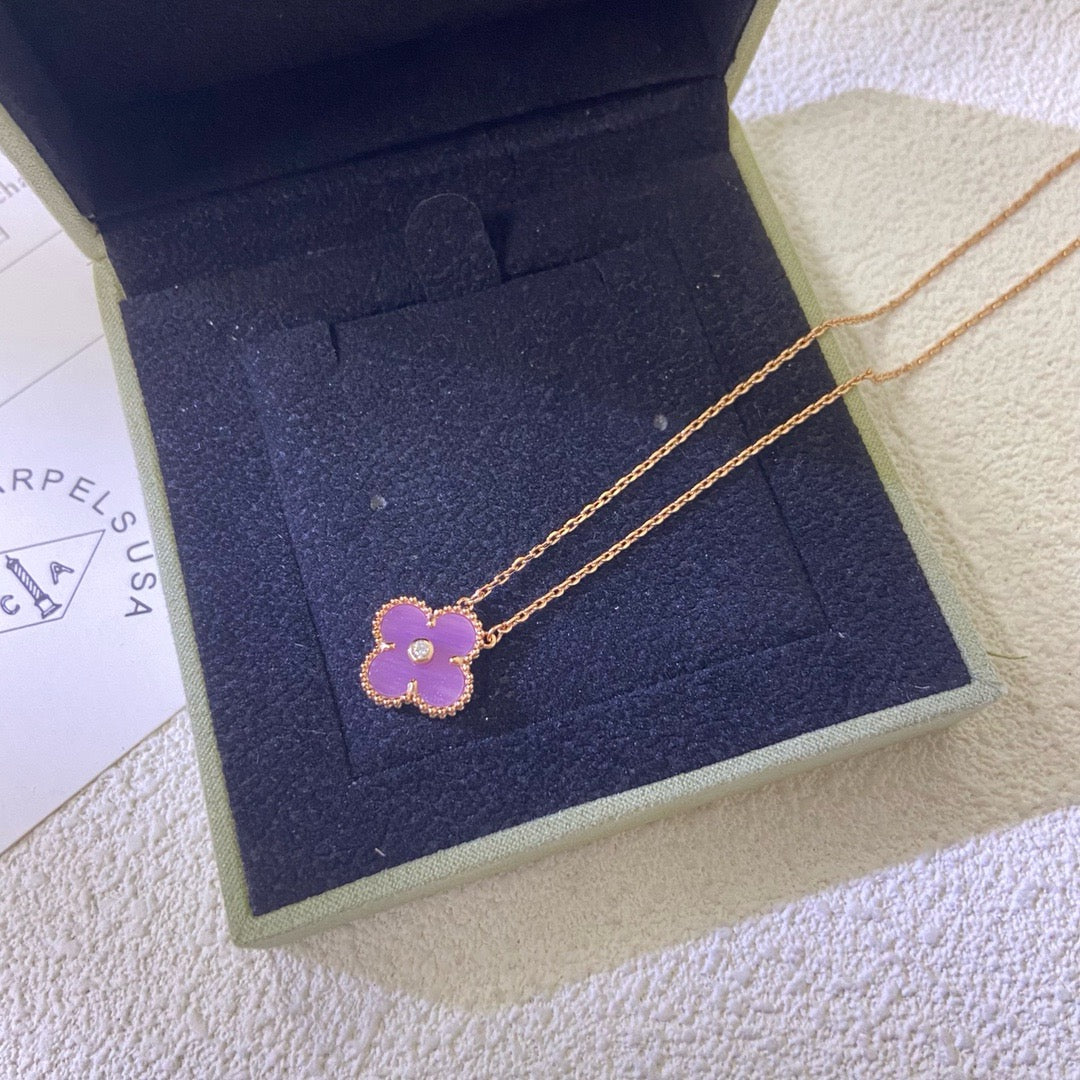 [Luxery Jewelry]CLOVER 15MM DIAMOND  PURPLE VIOLET NECKLACE