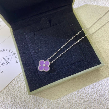 [Luxery Jewelry]CLOVER 15MM DIAMOND  PURPLE VIOLET NECKLACE