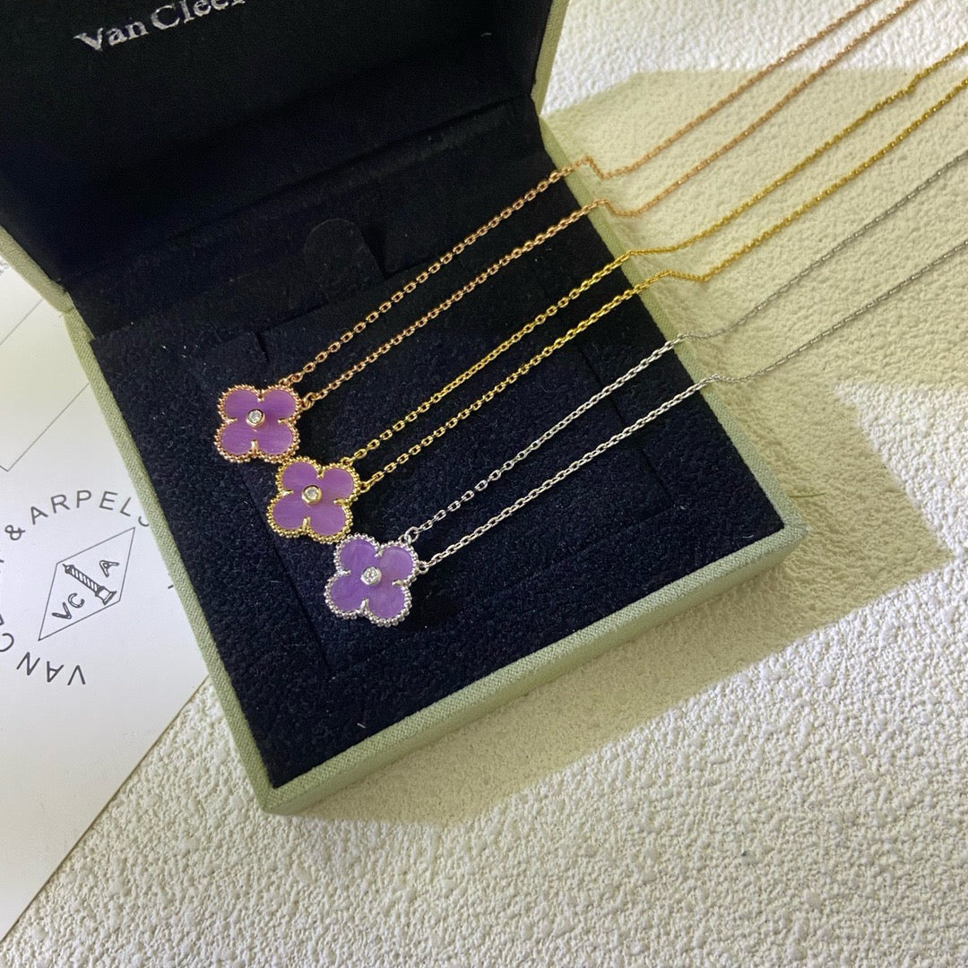 [Luxery Jewelry]CLOVER 15MM DIAMOND  PURPLE VIOLET NECKLACE