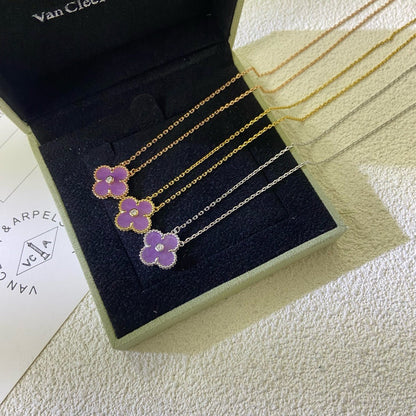[Luxery Jewelry]CLOVER 15MM DIAMOND  PURPLE VIOLET NECKLACE