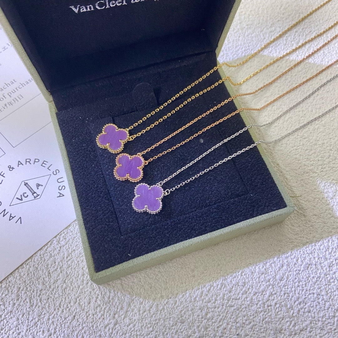 [Luxery Jewelry]CLOVER 15MM  PURPLE VIOLET NECKLACE