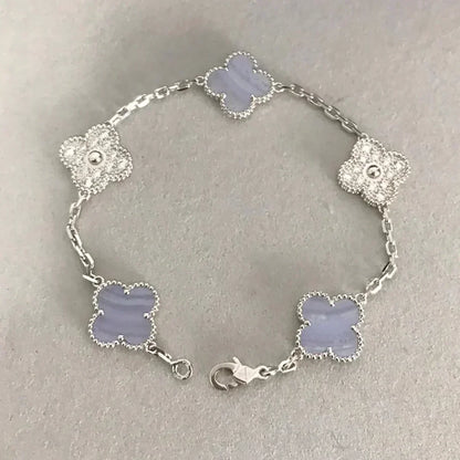 [Luxery] CLOVER 5 MOTIF PURPLE CHALCEDONY BRACELET COLLECTION