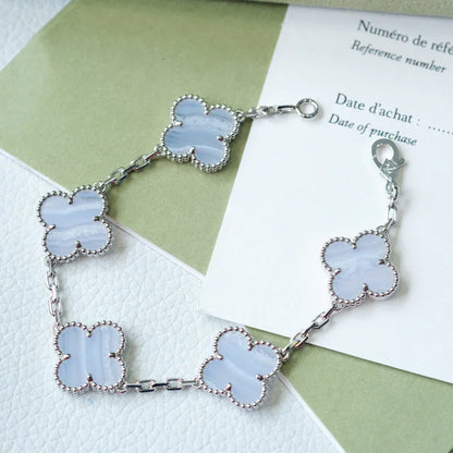 [Luxery] CLOVER 5 MOTIF PURPLE CHALCEDONY BRACELET COLLECTION