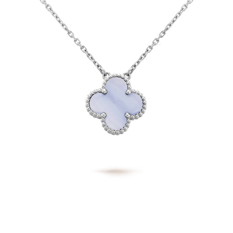 [Luxery]CLOVER 15MM BLUE CHALCEDONY NECKLACE SILVER