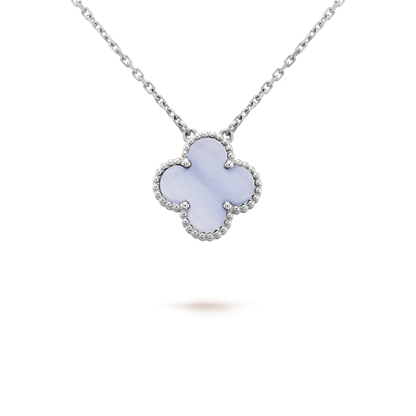 [Luxery]CLOVER 15MM BLUE CHALCEDONY NECKLACE SILVER