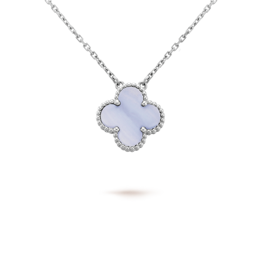 [Luxery]CLOVER 15MM BLUE CHALCEDONY NECKLACE SILVER