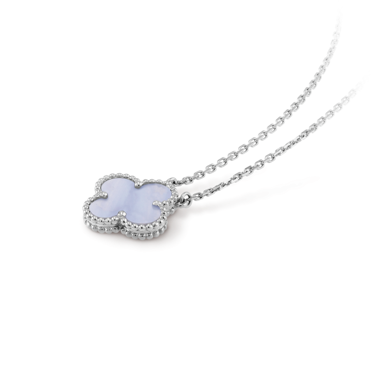 [Luxery]CLOVER 15MM BLUE CHALCEDONY NECKLACE SILVER
