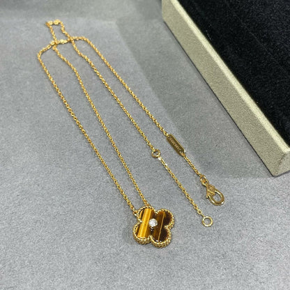 [Luxery]CLOVER 15MM DIAMOND AND YELLOW TIGER'S EYE AGATE necklace